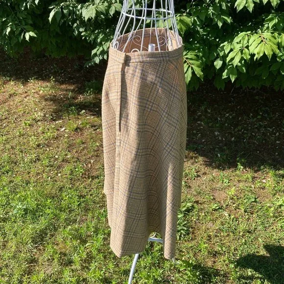 Vintage 50s 60s pendleton wool plaid skirt XS S tartan made in USA beige blue - Picture 5 of 10